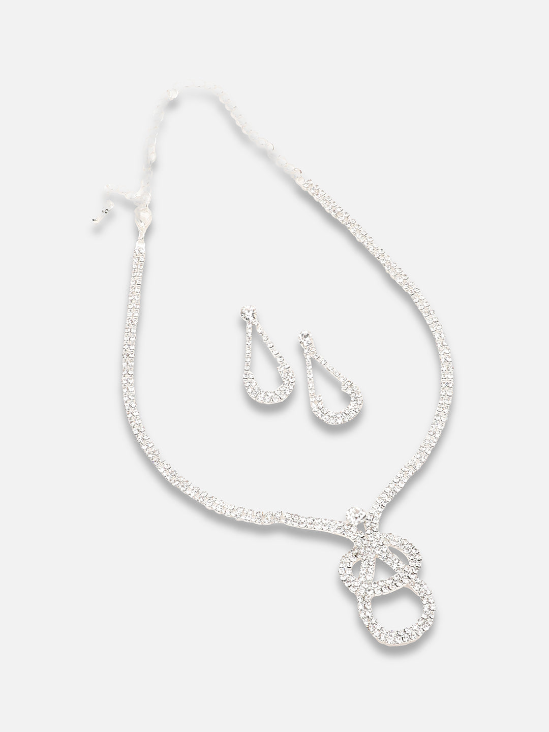 SILVER PLATED PARTY DESIGNER STONE NECKLACE AND EARRING SET FOR WOMEN