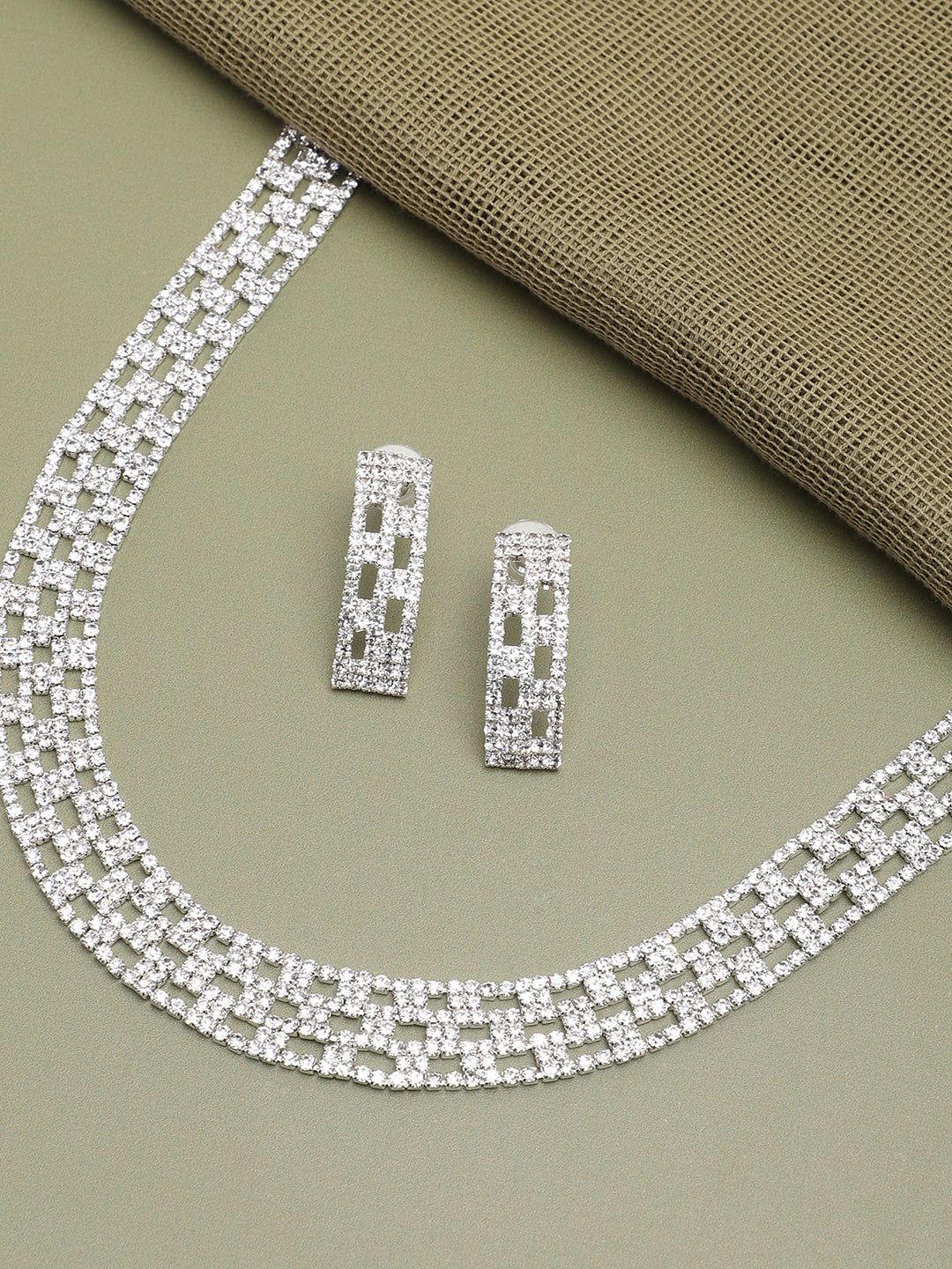 Silver Plated Party Designer Stone Necklace And Earring Set For Women