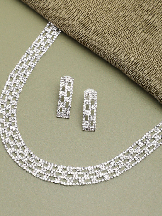 Silver Plated Party Designer Stone Necklace And Earring Set For Women