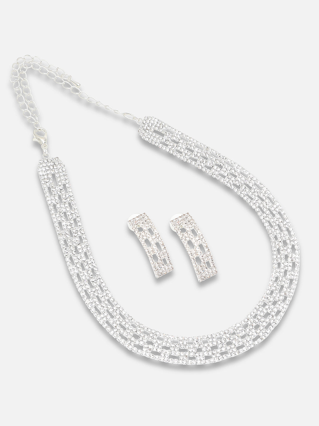 Silver Plated Party Designer Stone Necklace And Earring Set For Women