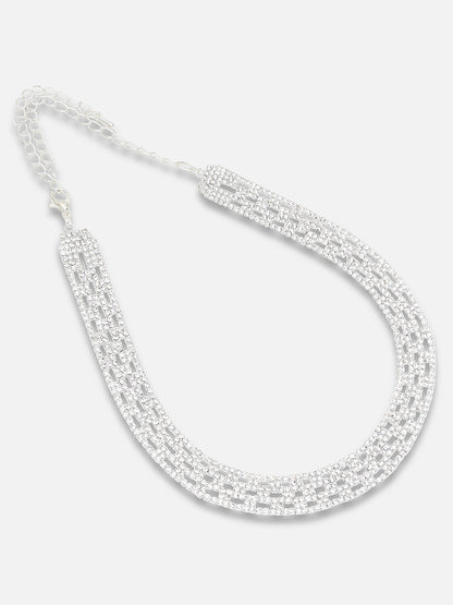 Silver Plated Party Designer Stone Necklace And Earring Set For Women