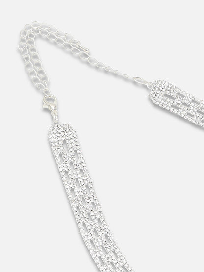Silver Plated Party Designer Stone Necklace And Earring Set For Women