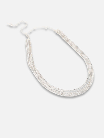 SILVER PLATED PARTY DESIGNER STONE NECKLACE AND EARRING SET FOR WOMEN