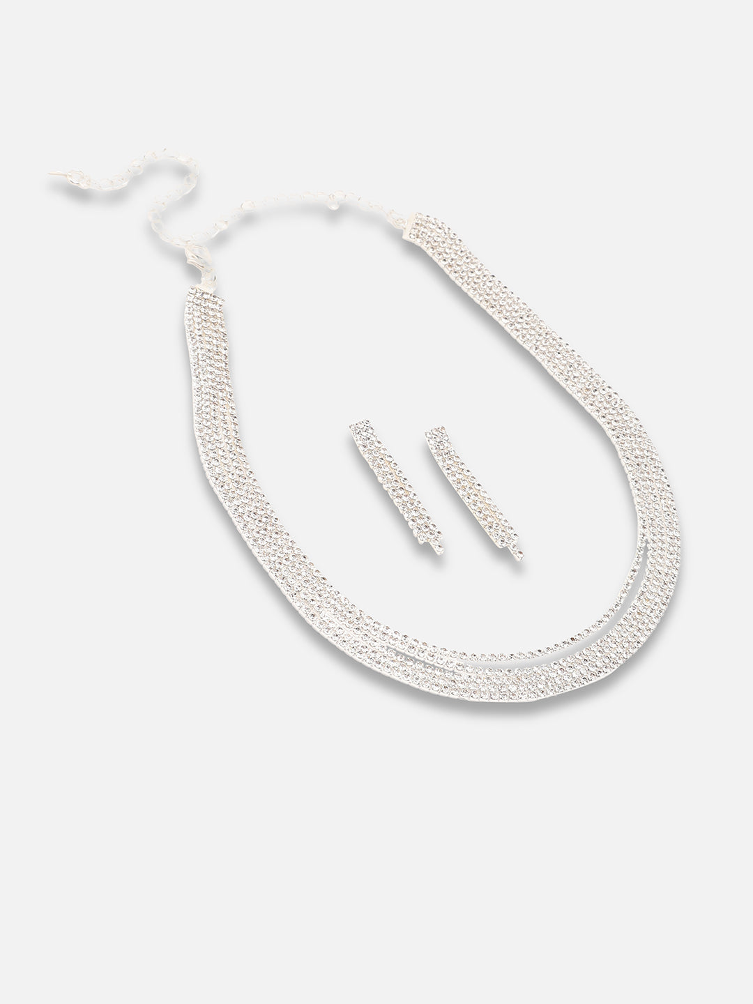 SILVER PLATED PARTY DESIGNER STONE NECKLACE AND EARRING SET FOR WOMEN