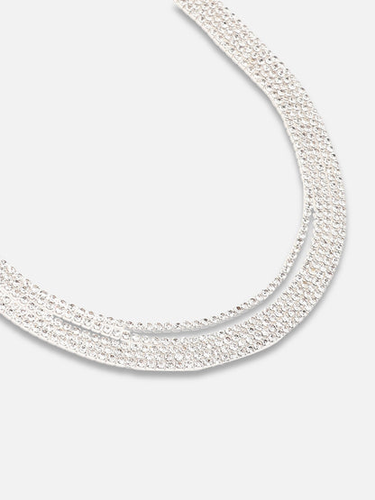 SILVER PLATED PARTY DESIGNER STONE NECKLACE AND EARRING SET FOR WOMEN
