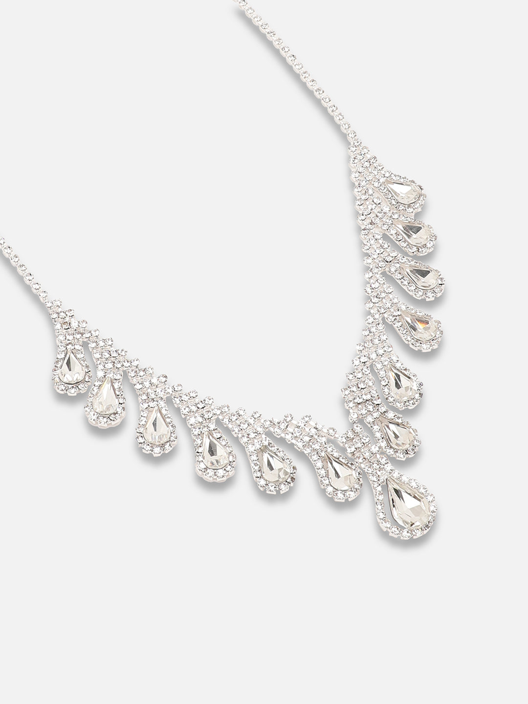 SILVER PLATED PARTY DESIGNER STONE NECKLACE AND EARRING SET FOR WOMEN