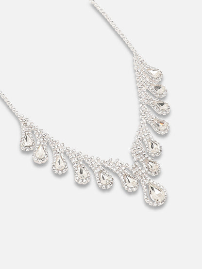 SILVER PLATED PARTY DESIGNER STONE NECKLACE AND EARRING SET FOR WOMEN