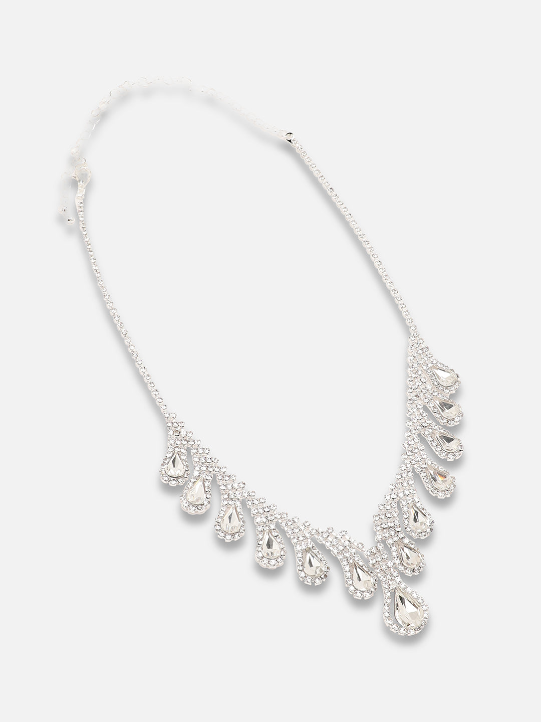 SILVER PLATED PARTY DESIGNER STONE NECKLACE AND EARRING SET FOR WOMEN