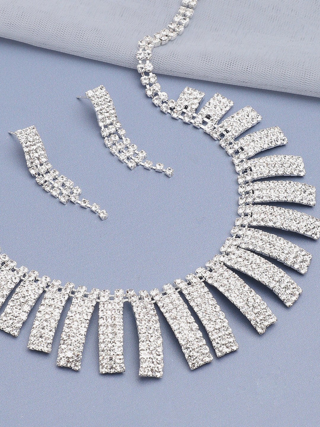 Silver Plated Party Designer Stone Necklace And Earring Set For Women