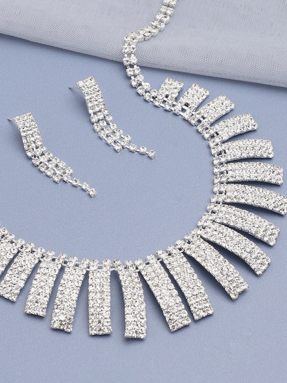Silver Plated Party Designer Stone Necklace And Earring Set For Women