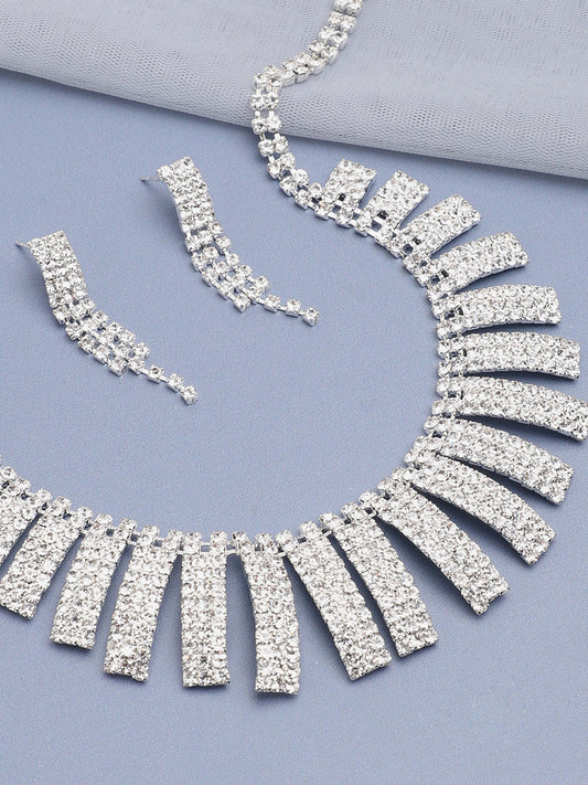 Silver Plated Party Designer Stone Necklace And Earring Set For Women