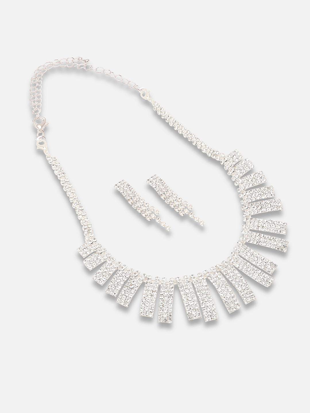 Silver Plated Party Designer Stone Necklace And Earring Set For Women