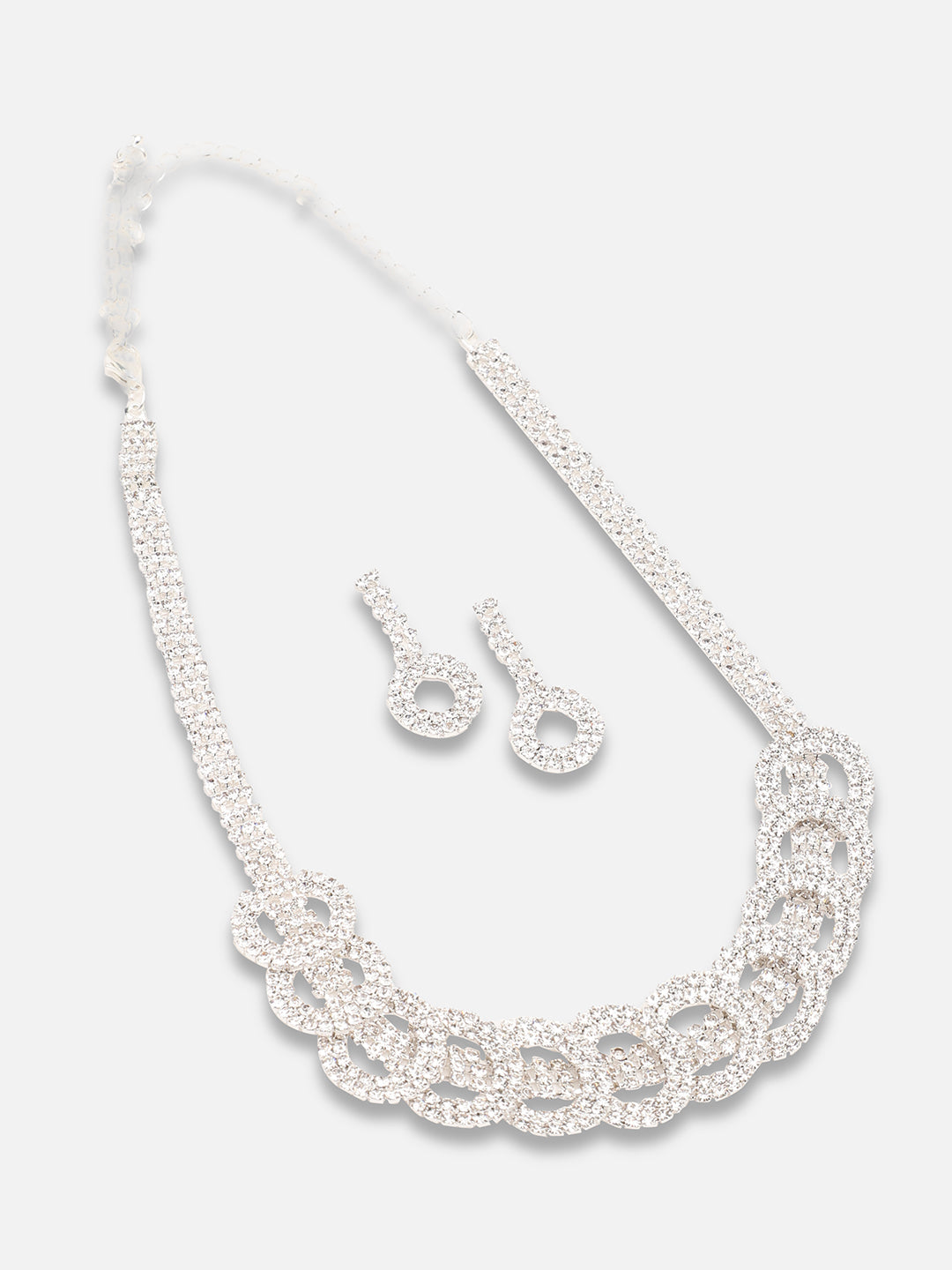SILVER PLATED PARTY DESIGNER STONE NECKLACE AND EARRING SET FOR WOMEN