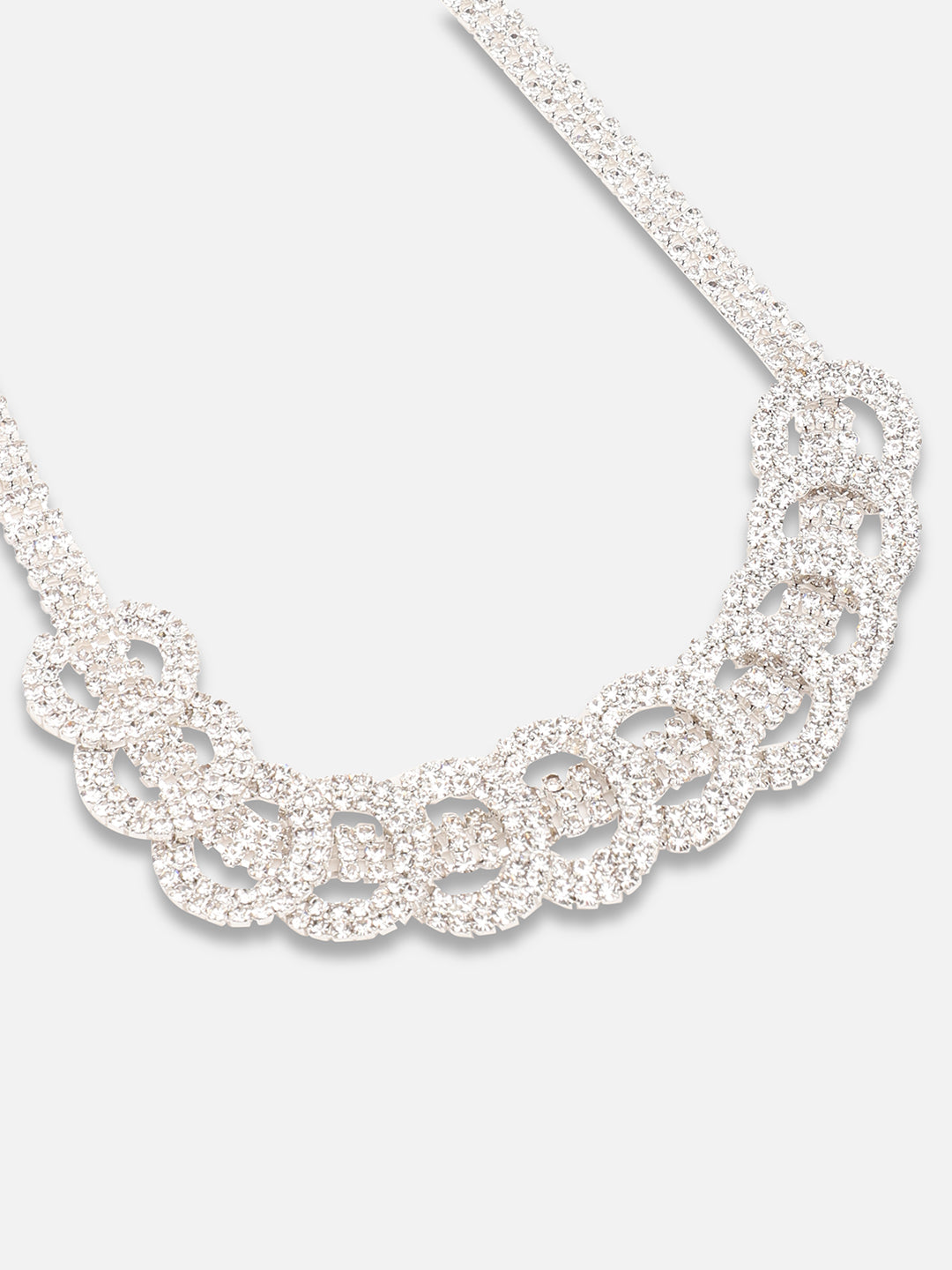 SILVER PLATED PARTY DESIGNER STONE NECKLACE AND EARRING SET FOR WOMEN