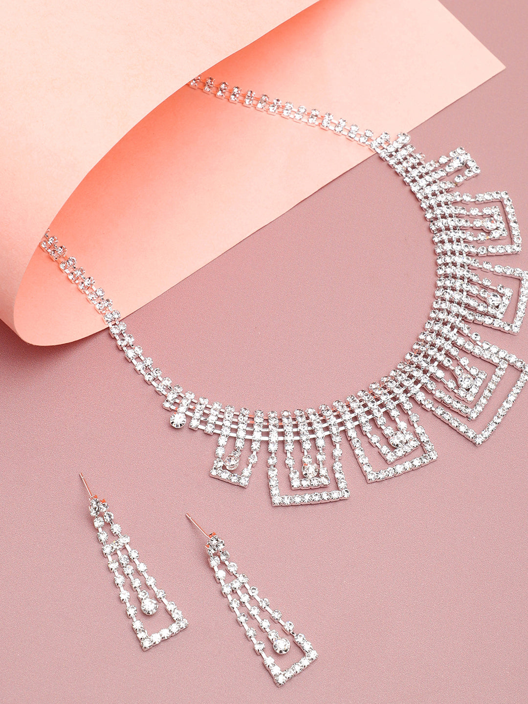 SILVER PLATED PARTY DESIGNER STONE NECKLACE AND EARRING SET FOR WOMEN
