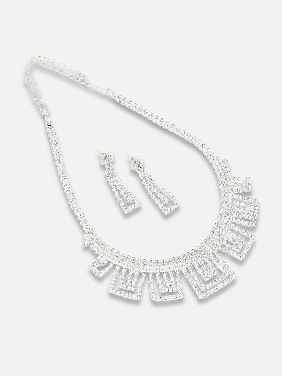 SILVER PLATED PARTY DESIGNER STONE NECKLACE AND EARRING SET FOR WOMEN