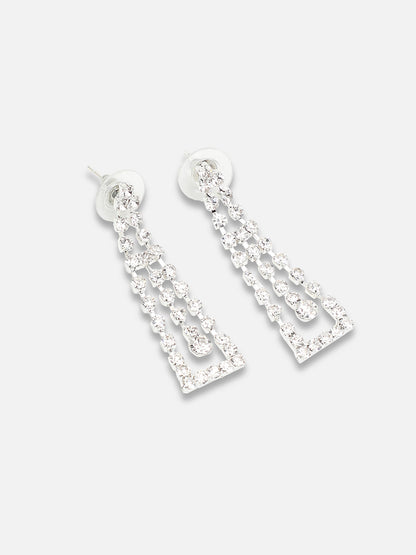 SILVER PLATED PARTY DESIGNER STONE NECKLACE AND EARRING SET FOR WOMEN