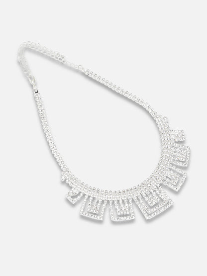 SILVER PLATED PARTY DESIGNER STONE NECKLACE AND EARRING SET FOR WOMEN