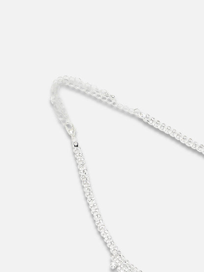SILVER PLATED PARTY DESIGNER STONE NECKLACE AND EARRING SET FOR WOMEN