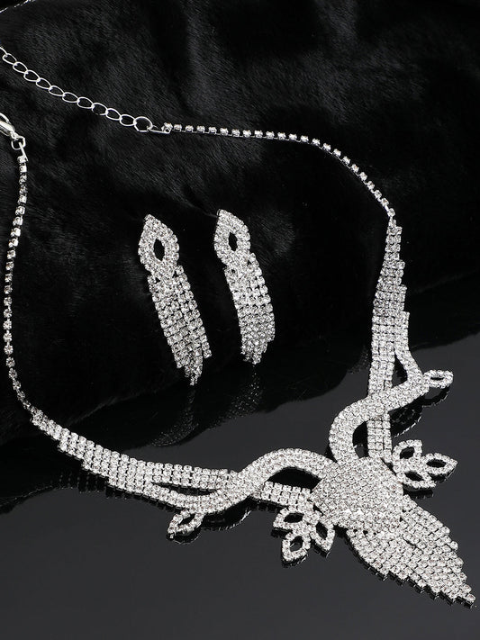 GOLD PLATED PARTY DESIGNER STONE NECKLACE AND EARRING SET FOR WOMEN