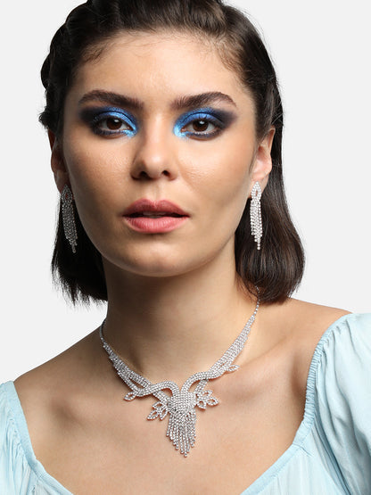 GOLD PLATED PARTY DESIGNER STONE NECKLACE AND EARRING SET FOR WOMEN