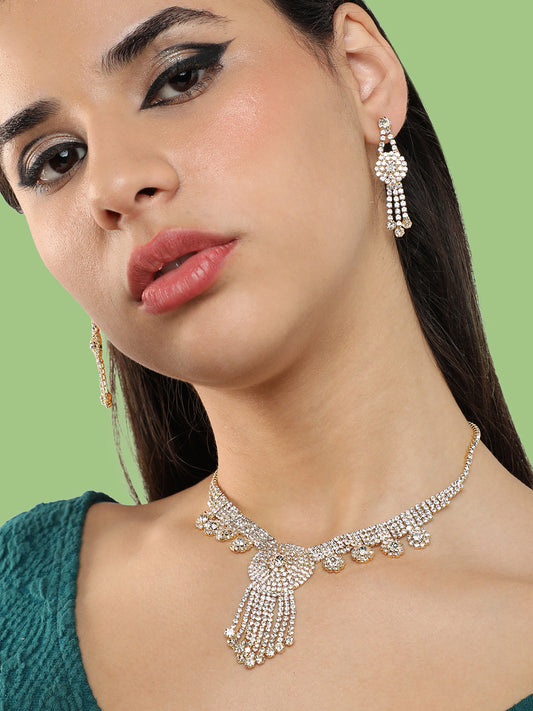 Gold Plated Party Designer Stone Necklace And Earring Set For Women