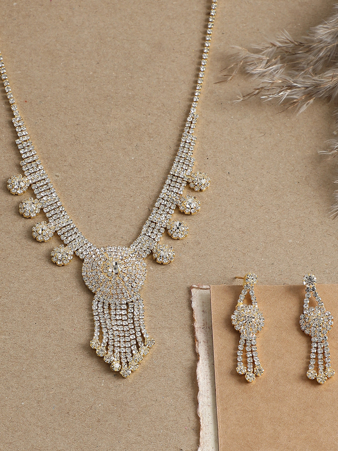 Gold Plated Party Designer Stone Necklace And Earring Set For Women