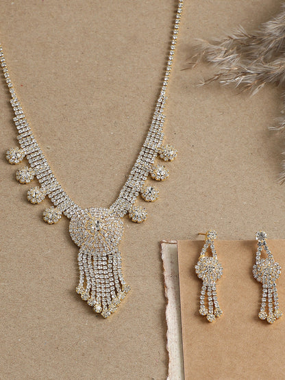 Gold Plated Party Designer Stone Necklace And Earring Set For Women