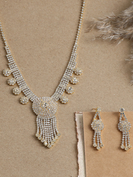 Gold Plated Party Designer Stone Necklace And Earring Set For Women