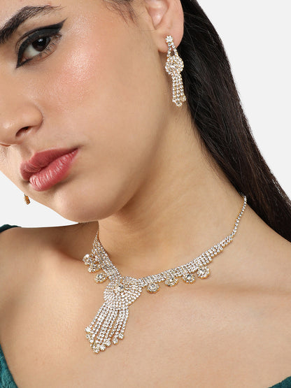 Gold Plated Party Designer Stone Necklace And Earring Set For Women
