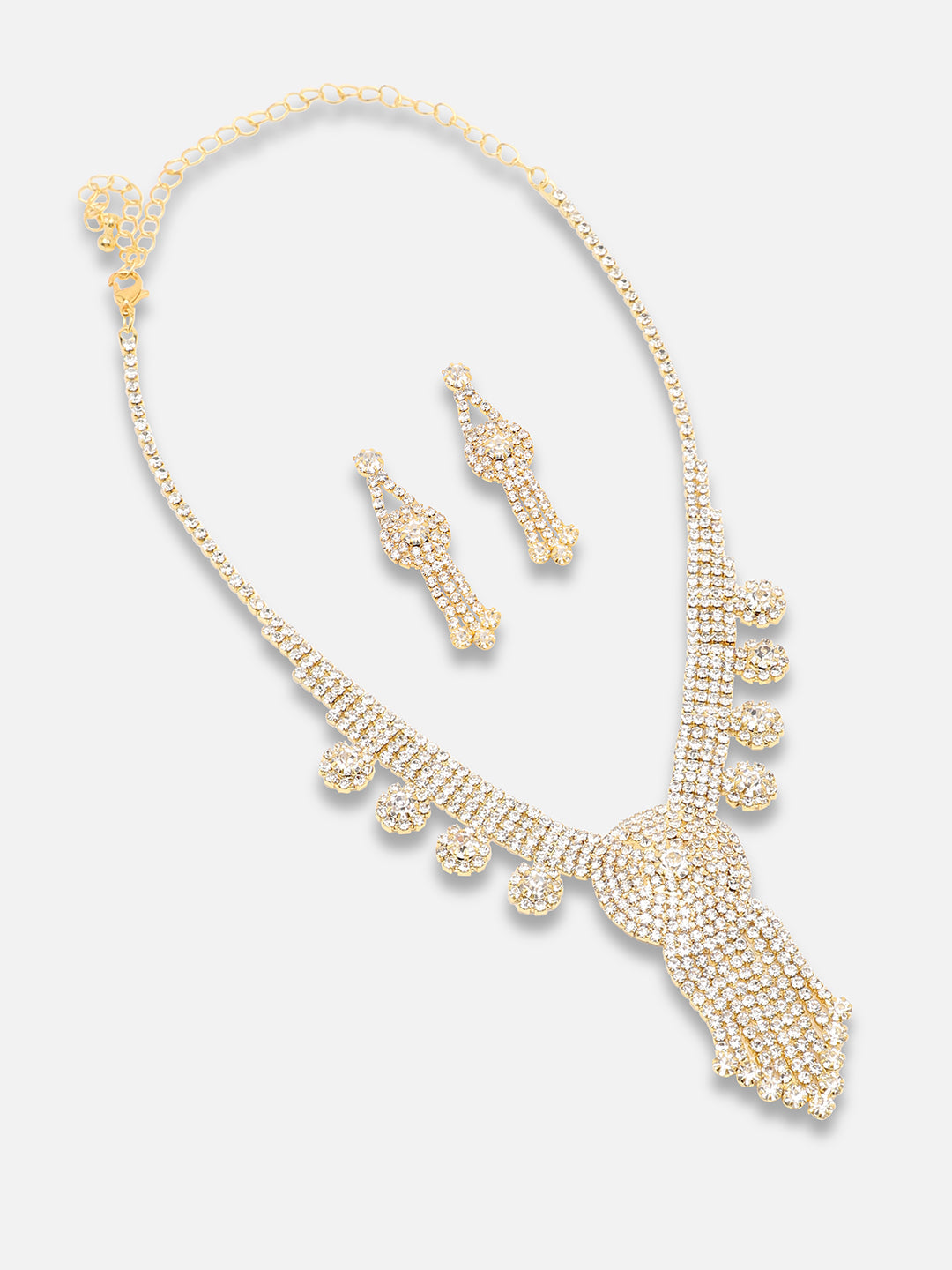 Gold Plated Party Designer Stone Necklace And Earring Set For Women