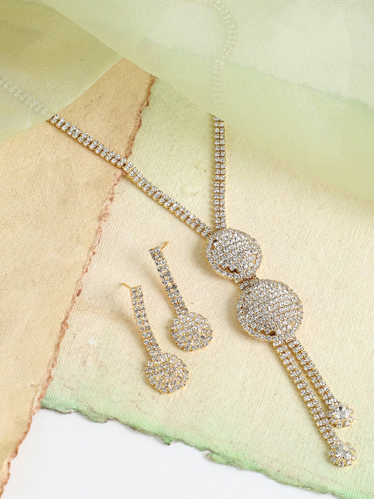 Gold Plated Party Designer Stone Necklace And Earring Set For Women
