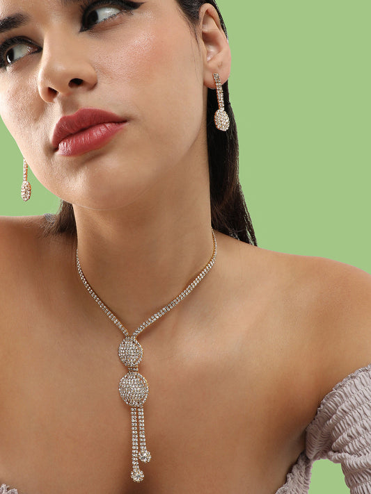 Gold Plated Party Designer Stone Necklace And Earring Set For Women