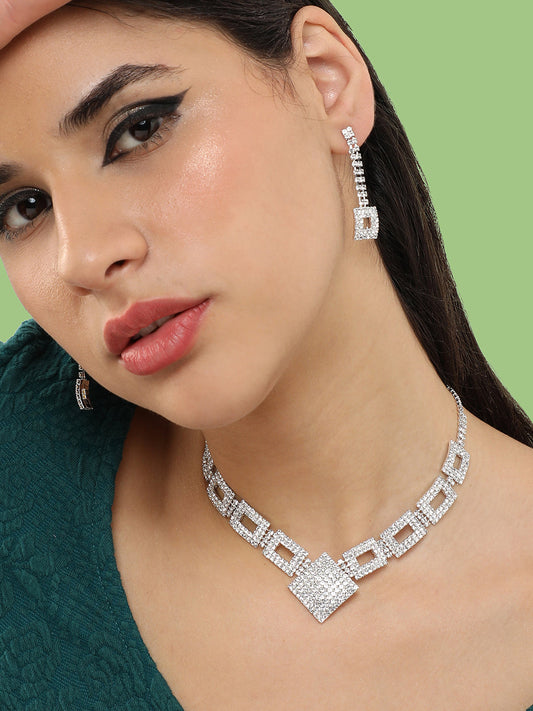 Gold Plated Party Designer Stone Necklace And Earring Set For Women