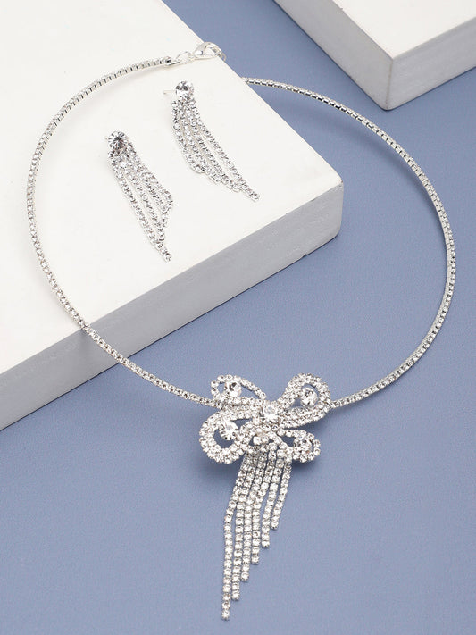 Silver Plated Party Designer Stone Necklace and Earring Set For Women