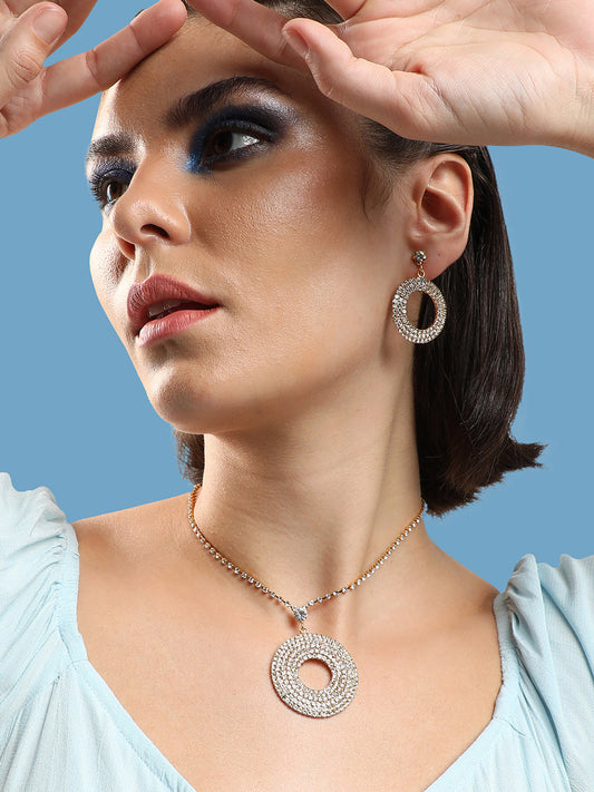 GOLD PLATED PARTY DESIGNER STONE NECKLACE AND EARRING SET FOR WOMEN