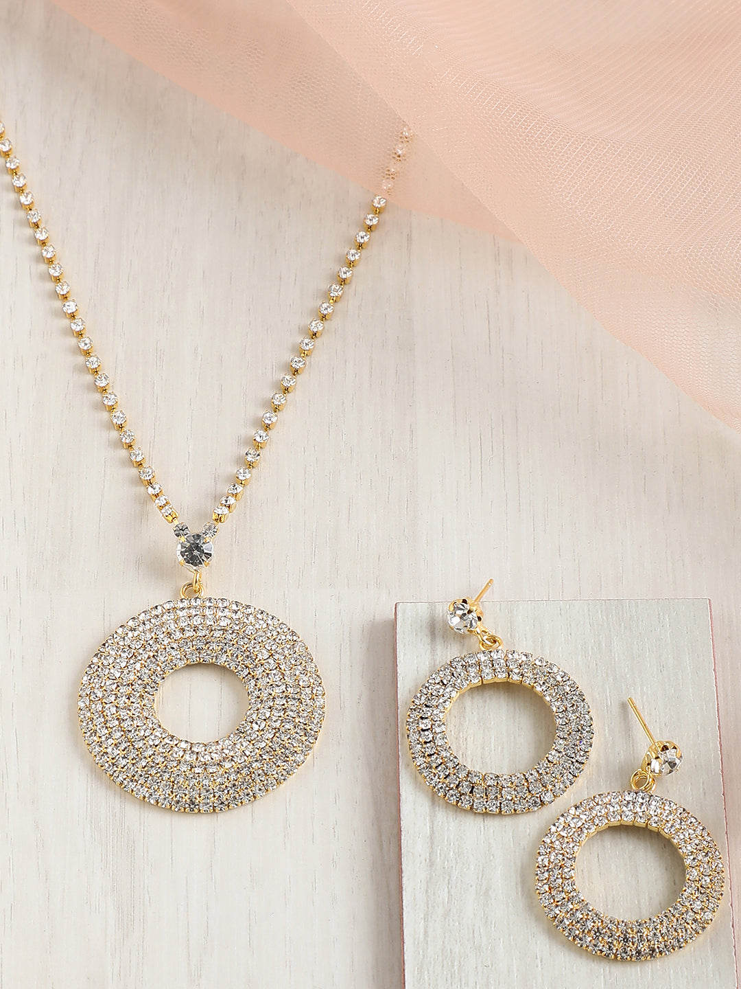 GOLD PLATED PARTY DESIGNER STONE NECKLACE AND EARRING SET FOR WOMEN