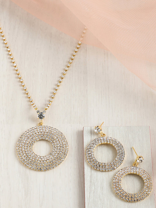 GOLD PLATED PARTY DESIGNER STONE NECKLACE AND EARRING SET FOR WOMEN