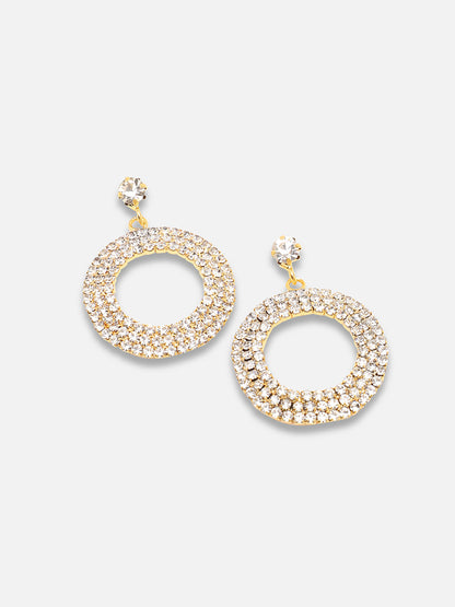 GOLD PLATED PARTY DESIGNER STONE NECKLACE AND EARRING SET FOR WOMEN