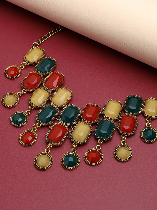 Gold Plated Party Designer Stone Necklace For Women
