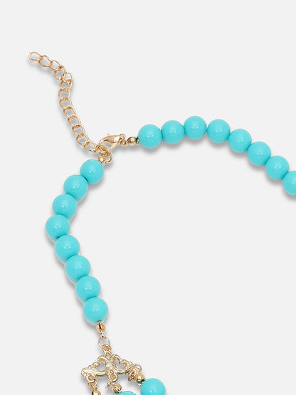 GOLD PLATED PARTY DESIGNER STONE NECKLACE AND EARRING SET FOR WOMEN