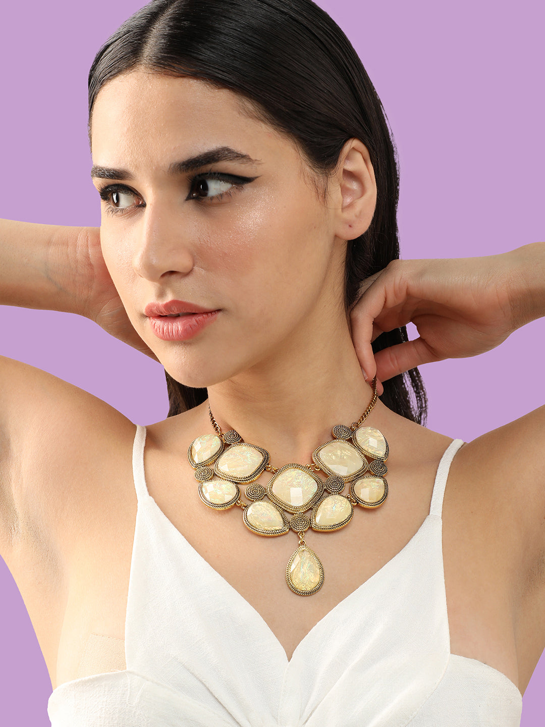 Gold Plated Party Designer Stone Necklace For Women
