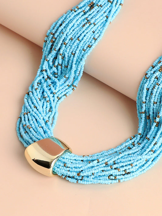Blue Beads Gold Plated Choker Necklace
