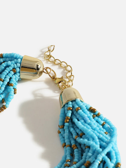 Blue Beads Gold Plated Choker Necklace