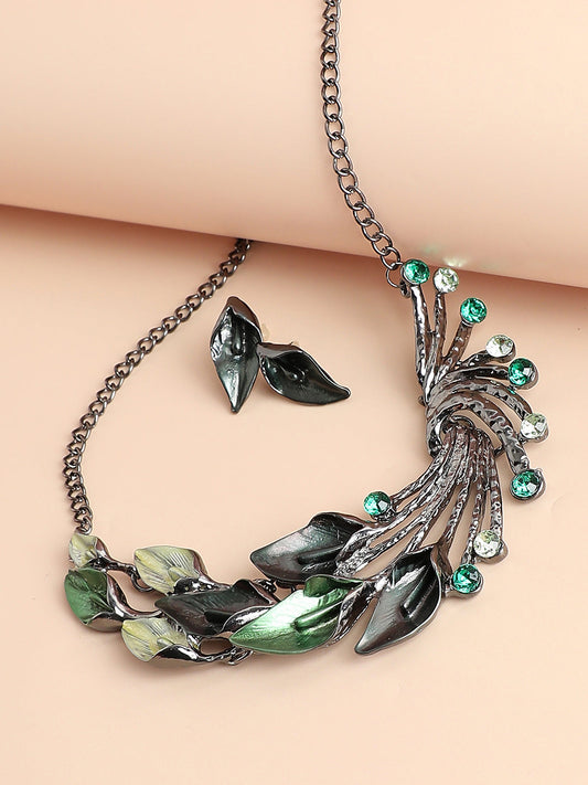 Peacock Detailing Rhinestones Jewellery Set