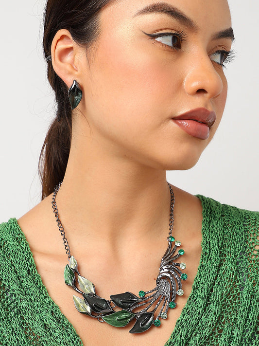 Peacock Detailing Rhinestones Jewellery Set