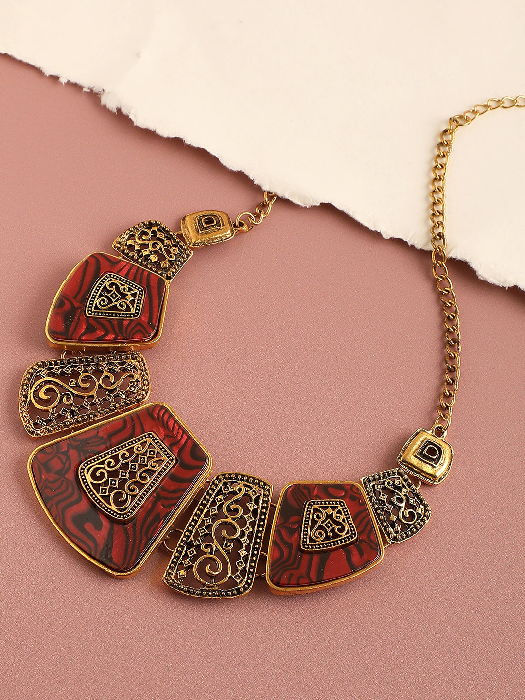 GOLD PLATED RED STONE DESIGNER NECKLACE FOR WOMEN