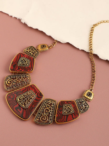 GOLD PLATED RED STONE DESIGNER NECKLACE FOR WOMEN