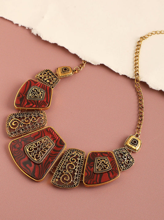 GOLD PLATED RED STONE DESIGNER NECKLACE FOR WOMEN