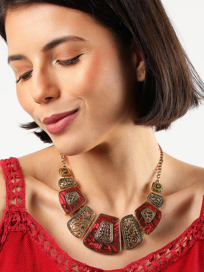 GOLD PLATED RED STONE DESIGNER NECKLACE FOR WOMEN